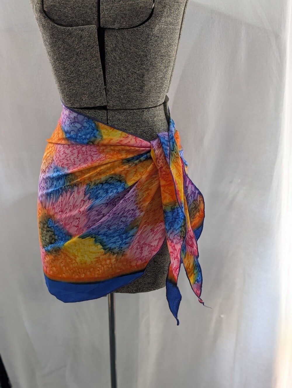 Multicolor Tie-Side Swim Sarong Wrap - Vibrant Blue, Pink & Orange